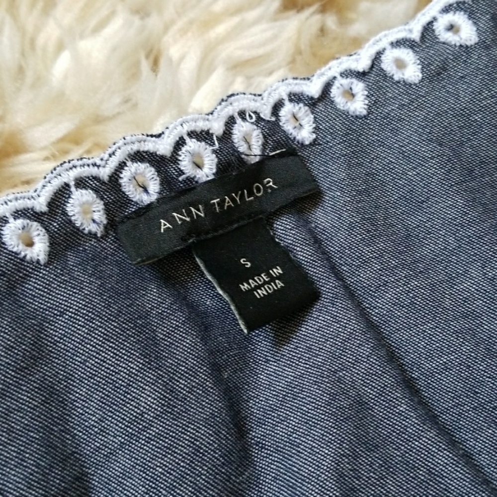 Chambray Embroidery Flutter Sleeve Blouse - image 5